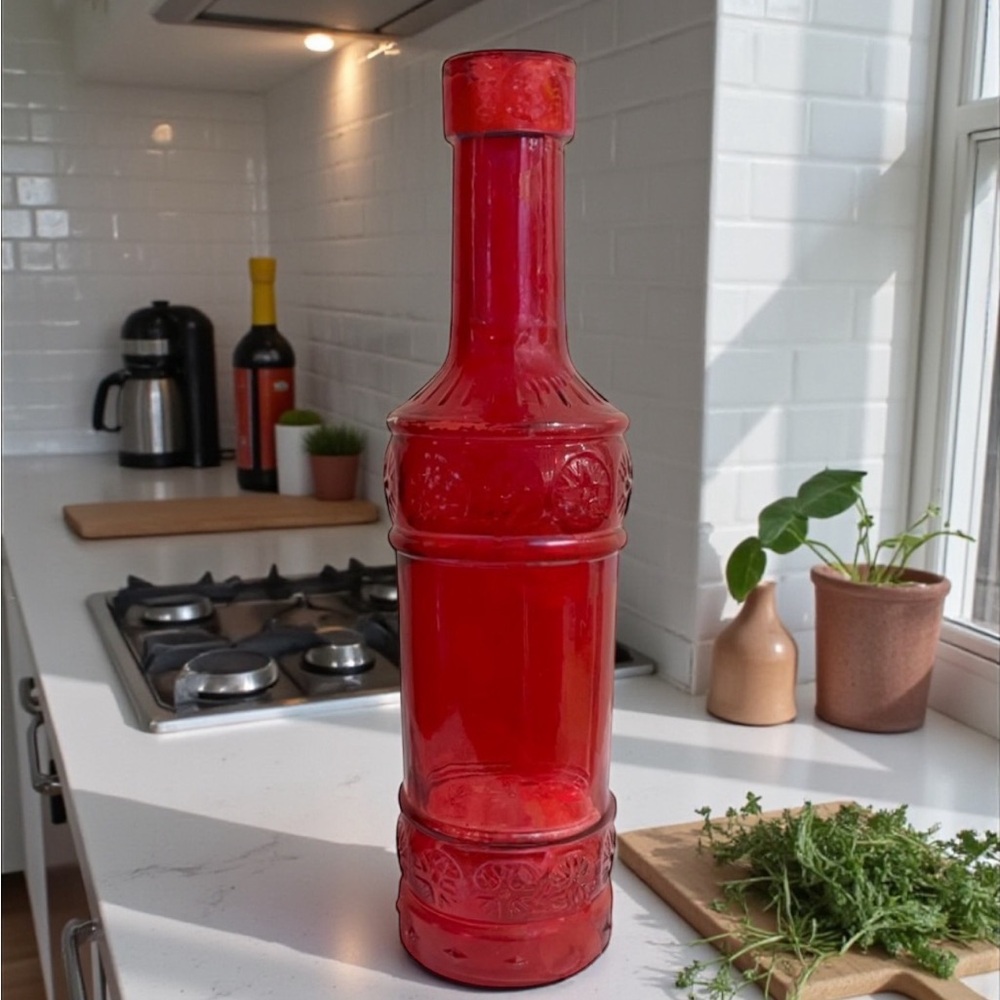 Vintage Decorative Embossed Bottle Red Collectible